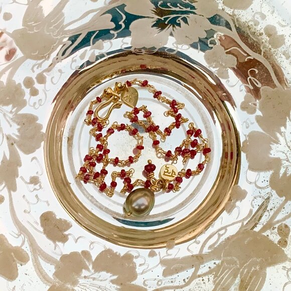 Me & Ro 18k Gold Ruby Tahitian Pearl Pendant Necklace - Picture 7 of 16